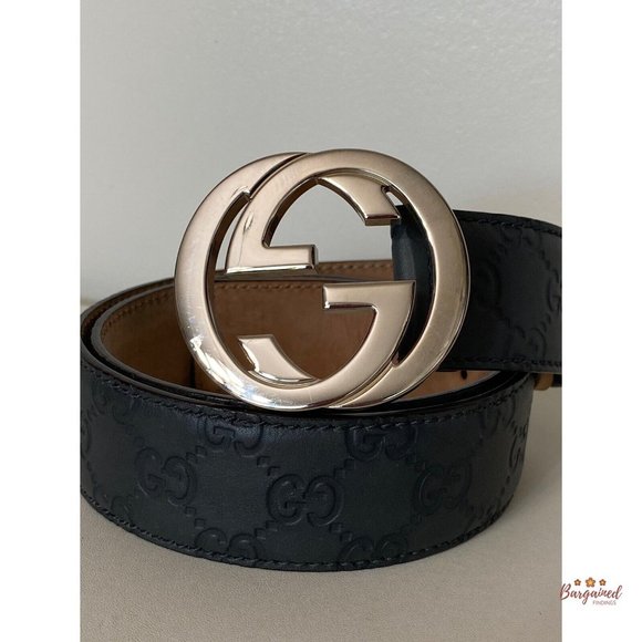 Authentic Gucci Gray Guccissima Leather Silver Interlocking G Buckle Belt 85/34 - Picture 2 of 12